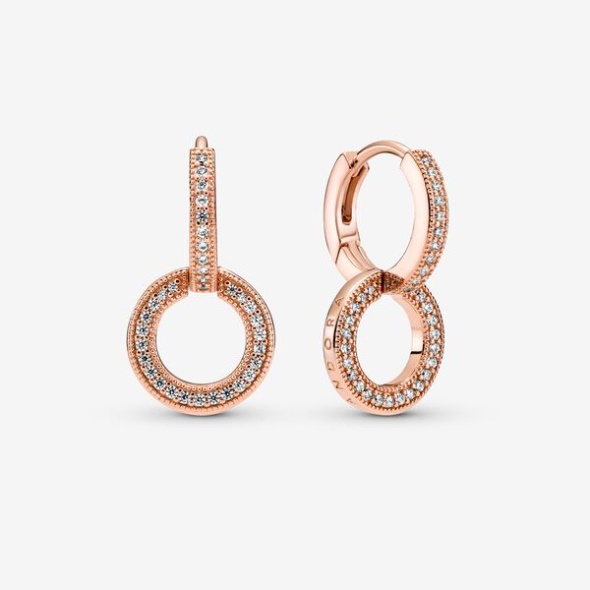 Sparkling Double Hoop Earrings Pandora Australia Rose Gold Plated